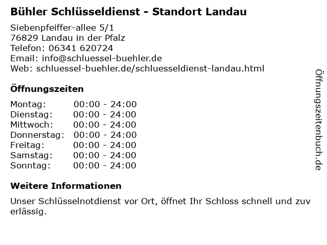 Bühler Schlüsseldienst - Standort Landau in Landau in der Pfalz: Adresse und Öffnungszeiten