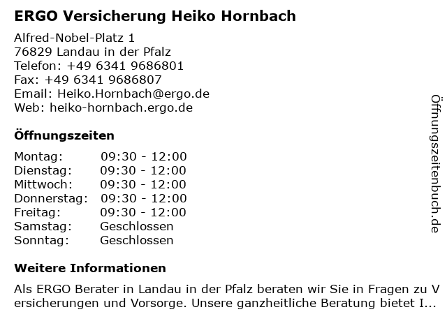 ERGO Versicherung Heiko Hornbach in Landau in der Pfalz: Adresse und Öffnungszeiten