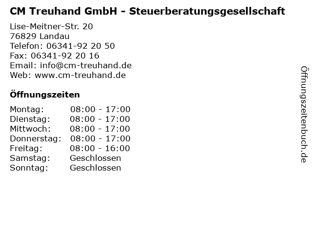 CM Treuhand GmbH - Steuerberatungsgesellschaft in Landau: Adresse und Öffnungszeiten