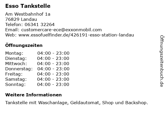 Esso Tankstelle in Landau: Adresse und Öffnungszeiten