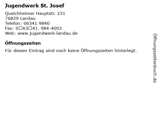 Jugendwerk St. Josef in Landau: Adresse und Öffnungszeiten