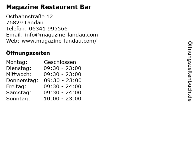 Magazine Restaurant Bar in Landau: Adresse und Öffnungszeiten