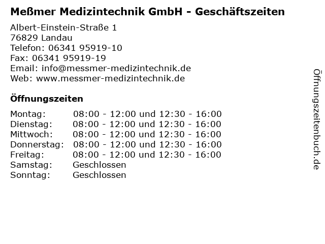 Meßmer Medizintechnik GmbH - Geschäftszeiten in Landau: Adresse und Öffnungszeiten