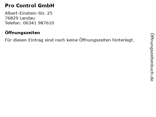 Pro Control GmbH in Landau: Adresse und Öffnungszeiten