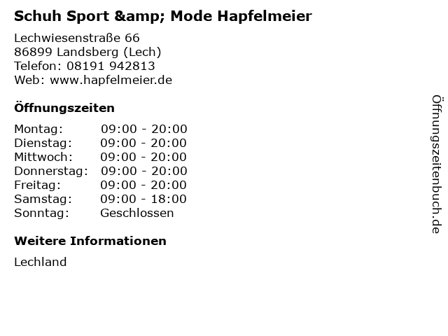 Schuh Sport & Mode Hapfelmeier in Landsberg (Lech): Adresse und Öffnungszeiten