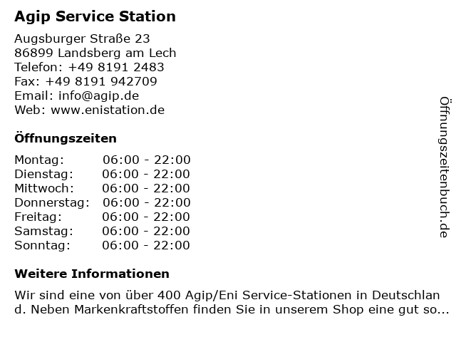 Agip Service Station in Landsberg am Lech: Adresse und Öffnungszeiten