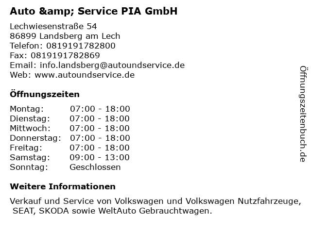 Auto & Service PIA GmbH in Landsberg am Lech: Adresse und Öffnungszeiten
