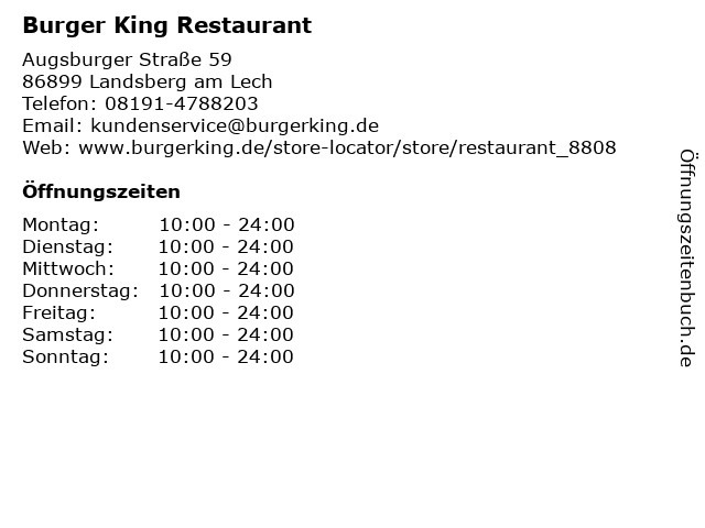 Burger King Restaurant in Landsberg am Lech: Adresse und Öffnungszeiten