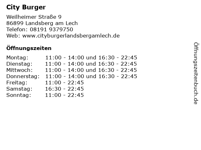 City Burger in Landsberg am Lech: Adresse und Öffnungszeiten