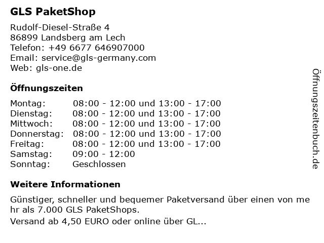 GLS PaketShop in Landsberg am Lech: Adresse und Öffnungszeiten