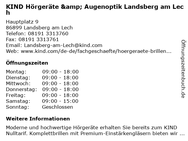 KIND Hörgeräte & Augenoptik Landsberg am Lech in Landsberg am Lech: Adresse und Öffnungszeiten