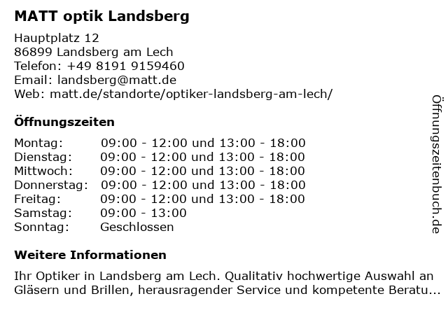 MATT optik in Landsberg am Lech: Adresse und Öffnungszeiten