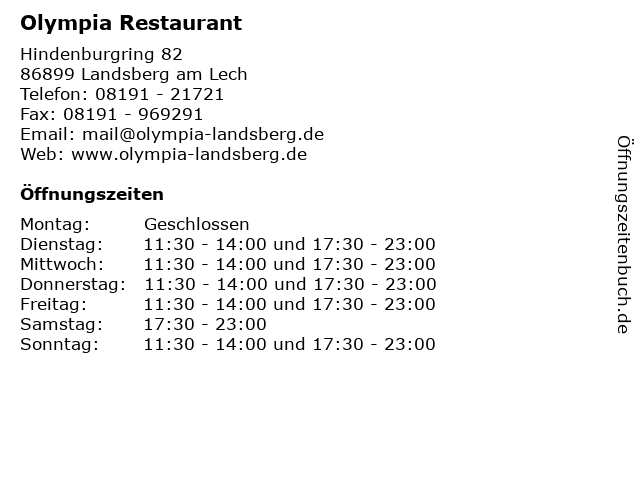 Olympia Restaurant in Landsberg am Lech: Adresse und Öffnungszeiten