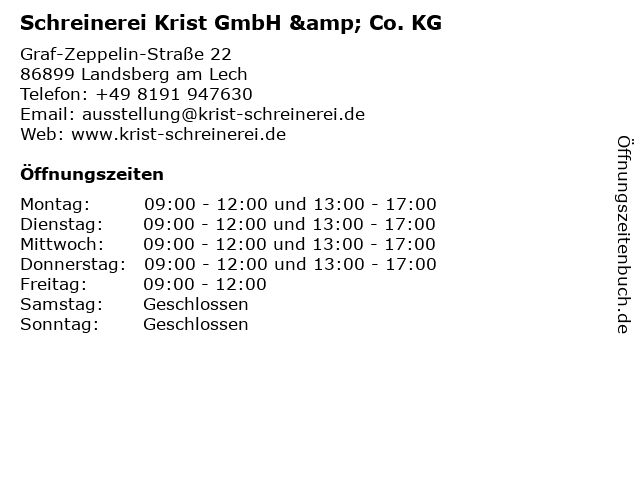 Schreinerei Krist GmbH & Co KG in Landsberg am Lech: Adresse und Öffnungszeiten