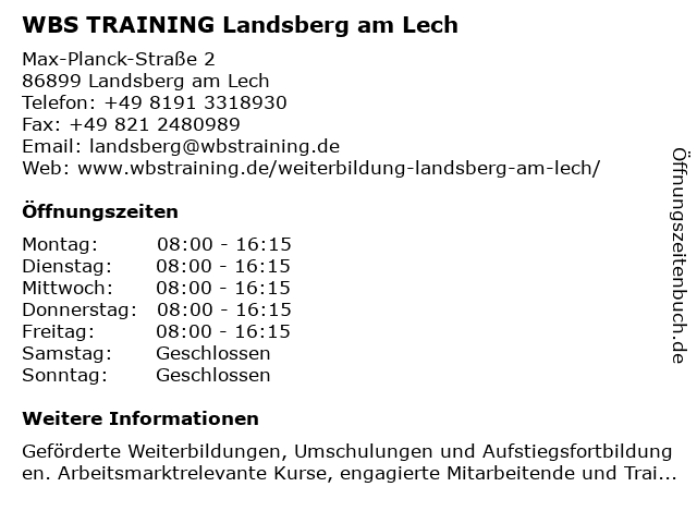 WBS TRAINING Landsberg am Lech in Landsberg am Lech: Adresse und Öffnungszeiten