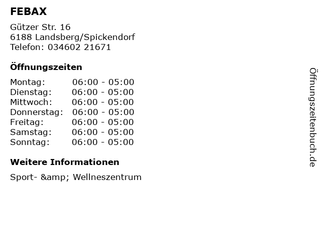 FEBAX in Landsberg/Spickendorf: Adresse und Öffnungszeiten