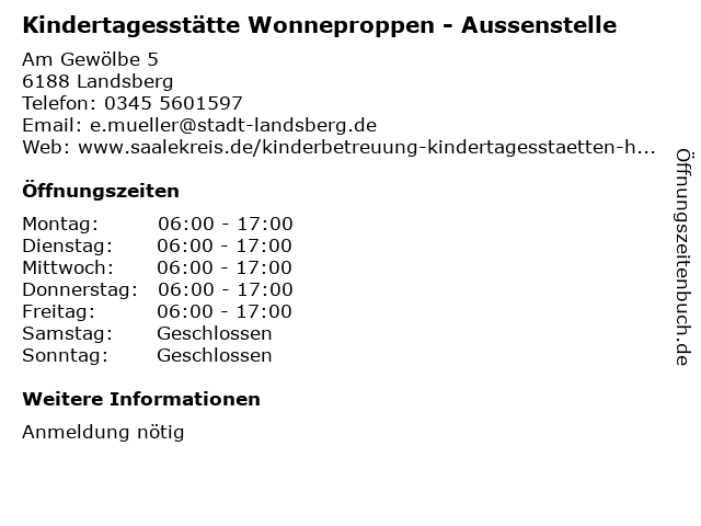 Kindertagesstätte Wonneproppen - Aussenstelle in Landsberg: Adresse und Öffnungszeiten