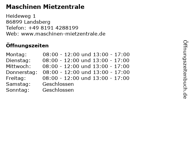 Maschinen Mietzentrale in Landsberg: Adresse und Öffnungszeiten