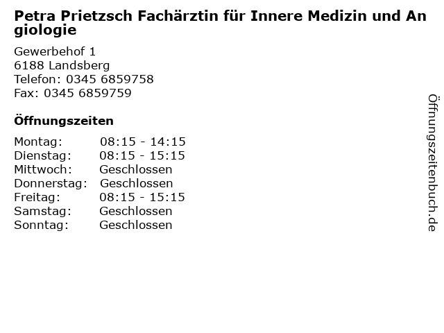 Petra Prietzsch Fachärztin für Innere Medizin und Angiologie in Landsberg: Adresse und Öffnungszeiten