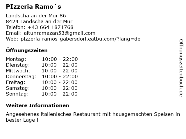 PIzzeria Ramo`s in Landscha an der Mur: Adresse und Öffnungszeiten