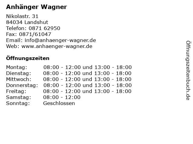 Anhänger Wagner in Landshut: Adresse und Öffnungszeiten