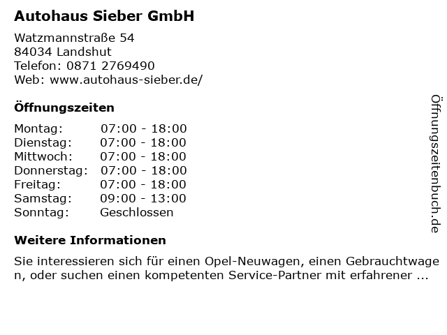 Autohaus Sieber GmbH in Landshut: Adresse und Öffnungszeiten