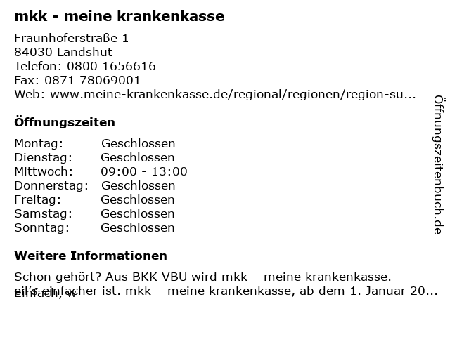 ᐅ Offnungszeiten Bkk Vbu Servicecenter Landshut Fraunhoferstrasse 1 In Landshut