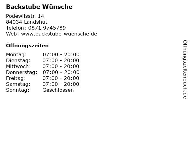Backstube Wünsche in Landshut: Adresse und Öffnungszeiten