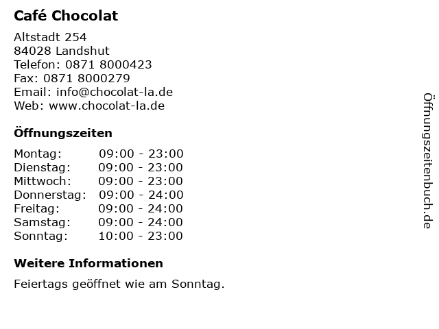 Café Chocolat in Landshut: Adresse und Öffnungszeiten