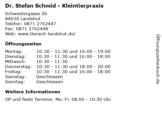 Dr. Stefan Schmid - Kleintierpraxis in Landshut: Adresse und Öffnungszeiten