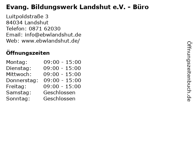 Evang. Bildungswerk Landshut e.V. - Büro in Landshut: Adresse und Öffnungszeiten