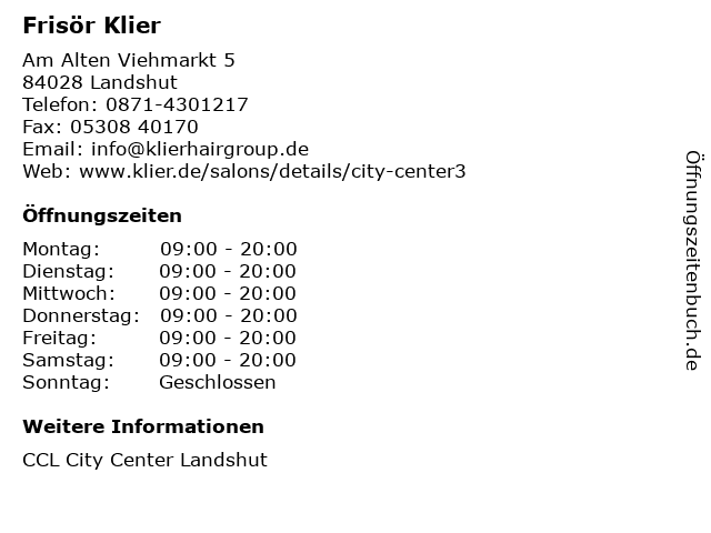 Frisör Klier in Landshut: Adresse und Öffnungszeiten