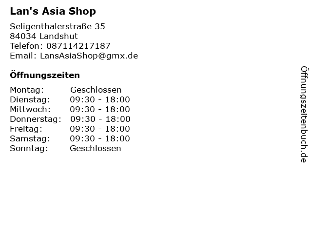 Lan's Asia Shop in Landshut: Adresse und Öffnungszeiten