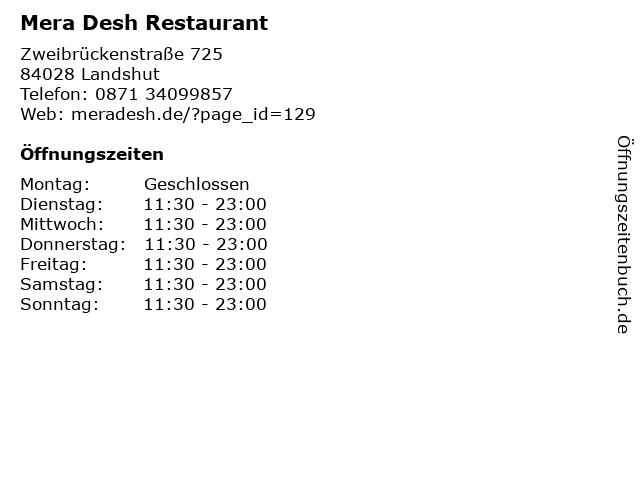 Mera Desh Restaurant in Landshut: Adresse und Öffnungszeiten