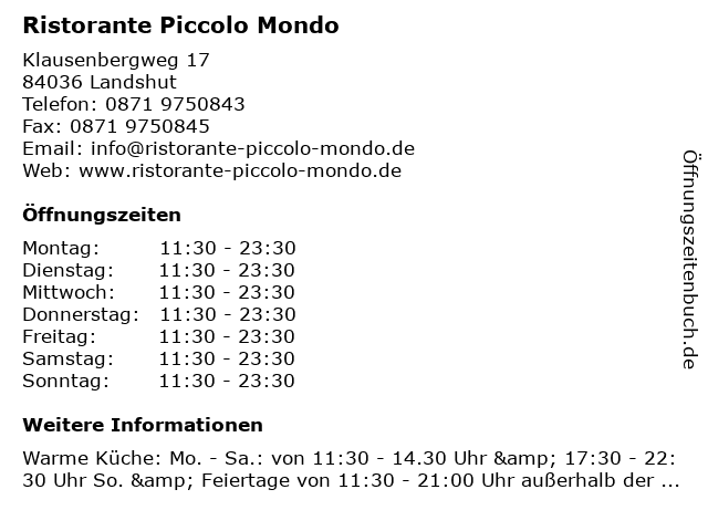 Ristorante Piccolo Mondo in Landshut: Adresse und Öffnungszeiten
