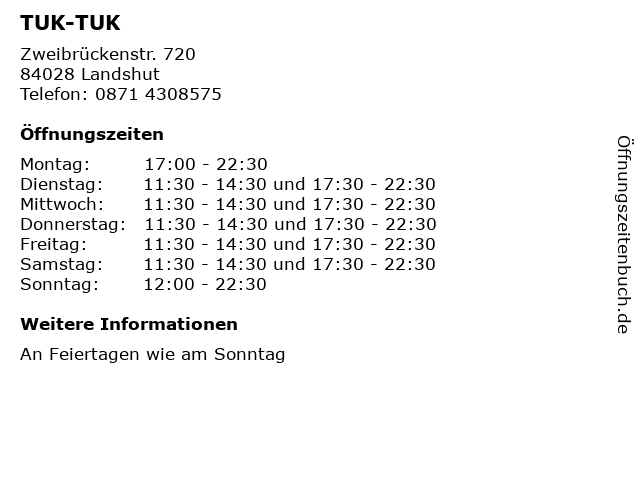 TUK-TUK in Landshut: Adresse und Öffnungszeiten