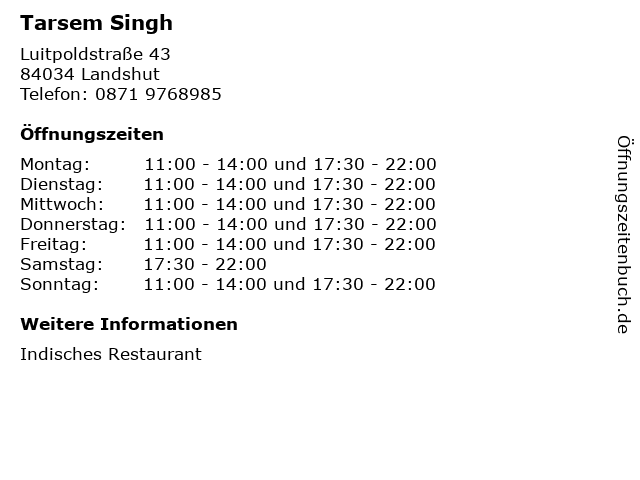 Tarsem Singh in Landshut: Adresse und Öffnungszeiten