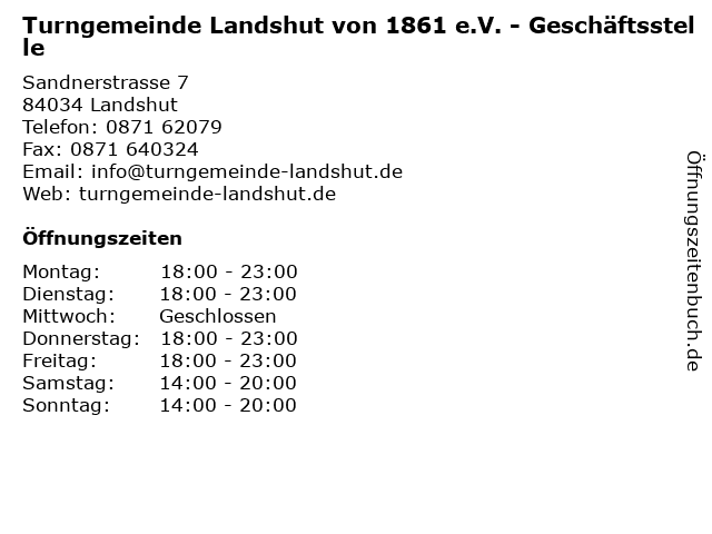 Turngemeinde Landshut von 1861 e.V. - Geschäftsstelle in Landshut: Adresse und Öffnungszeiten