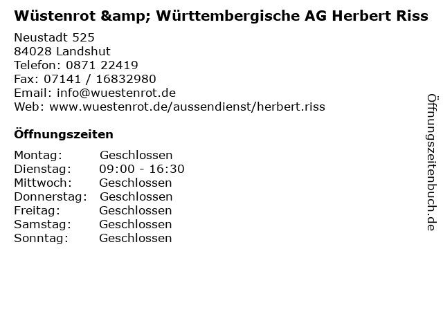 Wüstenrot & Württembergische AG Herbert Riss in Landshut: Adresse und Öffnungszeiten