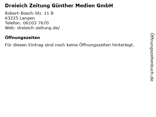 Dreieich Zeitung Günther Medien GmbH in Langen: Adresse und Öffnungszeiten