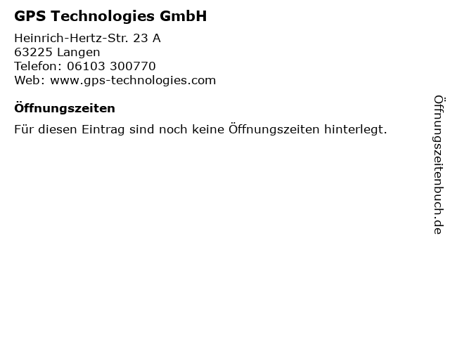 GPS Technologies GmbH in Langen: Adresse und Öffnungszeiten
