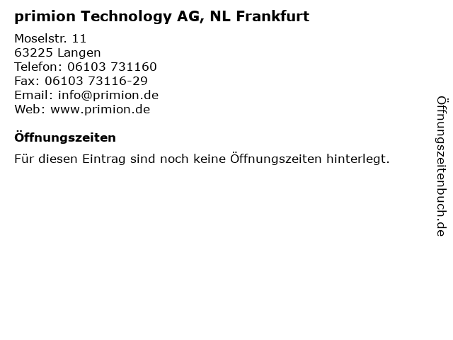 primion Technology AG, NL Frankfurt in Langen: Adresse und Öffnungszeiten