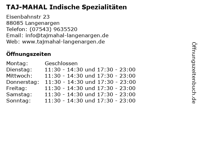 TAJ-MAHAL Indische Spezialitäten in Langenargen: Adresse und Öffnungszeiten