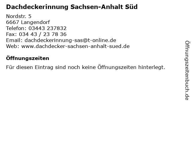 Dachdeckerinnung Sachsen-Anhalt Süd in Langendorf: Adresse und Öffnungszeiten