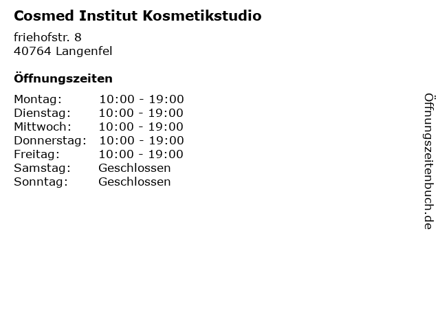 Cosmed Institut Kosmetikstudio in Langenfel: Adresse und Öffnungszeiten