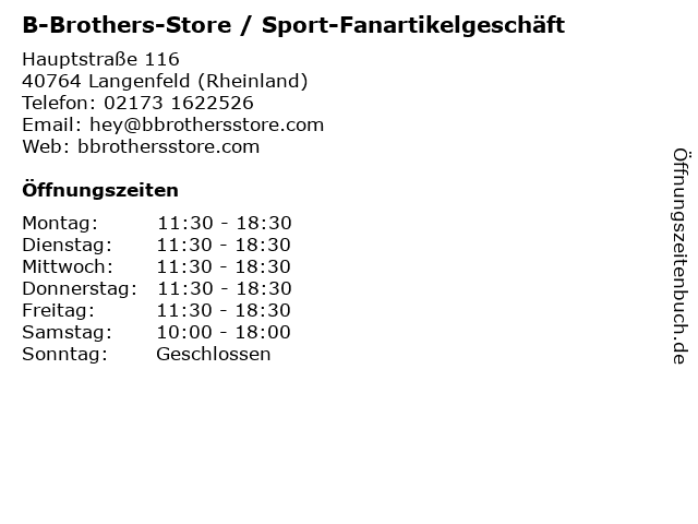 B-Brothers-Store / Sport-Fanartikelgeschäft in Langenfeld (Rheinland): Adresse und Öffnungszeiten