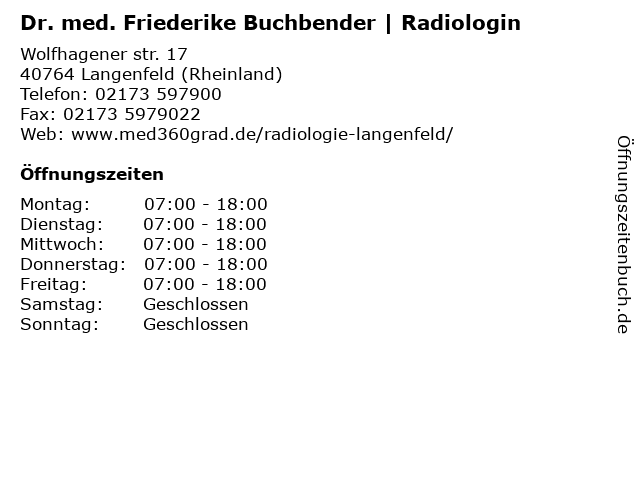 Dr. med. Friederike Buchbender | Radiologin in Langenfeld (Rheinland): Adresse und Öffnungszeiten