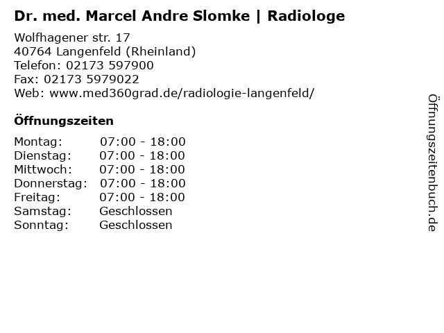 Dr. med. Marcel Andre Slomke | Radiologe in Langenfeld (Rheinland): Adresse und Öffnungszeiten