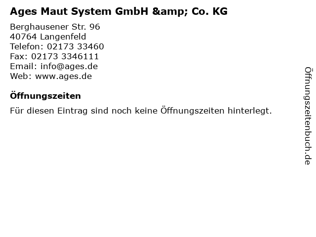 Ages Maut System GmbH & Co. KG in Langenfeld: Adresse und Öffnungszeiten
