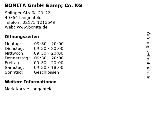 BONITA GmbH & Co. KG in Langenfeld: Adresse und Öffnungszeiten